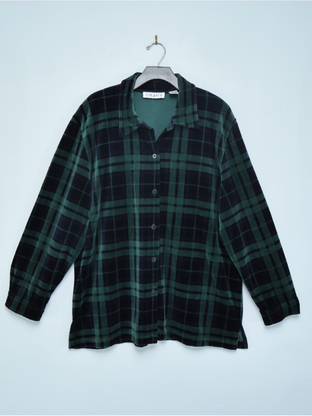 Chaus Sport Dark Green and Black Plaid Shirt